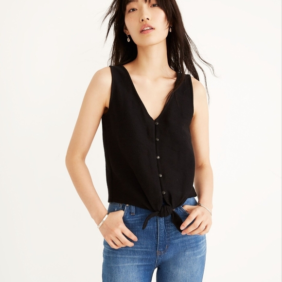 Madewell Tops - Madewell Texture & Thread black Button-Front Tie Tank Top Sz Small Cotton